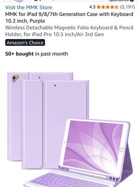 Purple Tablet Folio Case with Detachable Keyboard